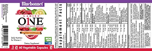 Bluebonnet Nutrition Ladies One Vegetable Capsule, Whole Food Multiple, K2, Organic Vegetable, Energy, Vitality, Non-Gmo, Gluten Free, Soy Free, Milk Free, Kosher, 60 Vegetable Capsule, 2 Month Supply #TOP1