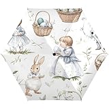 RPLIFE Paraguas compacto, tamaño compacto para mujeres, mochilas/bolsos, paraguas de viaje para el sol, conejos vintage, huevos, flores, color blanco