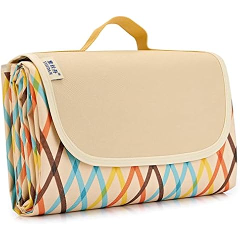 Rojeam Outdoor Picnic Blanket Foldable Beach Blanket With Carrying Handle Waterproof Backing Camping Blanket Beach Mat Picnic Mat Cover