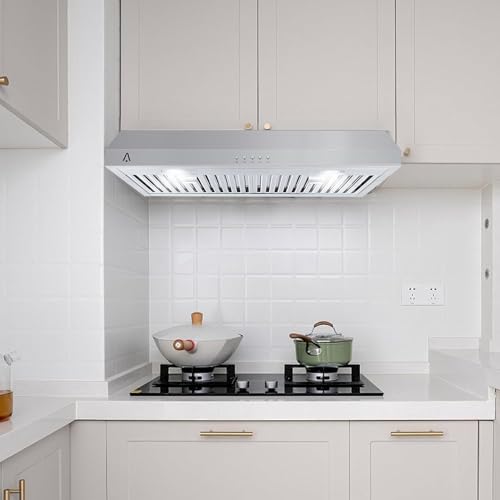 HarmoHaby Range Hood 30 Inch Under Cabinet, Stainless Steel Stove Vent Hood, 300CFM, 3-Speed Exhaust Fan, Button Controls, LED Lights, Reusable Baffle Filters, Silver by HarmoHaby - Used condition - Image 8