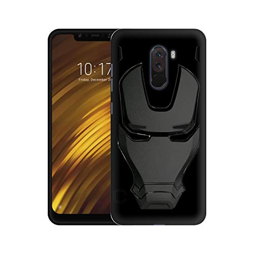Image of COVERLY Official 3D Touch Feel Trending Real Hero Avenger Logo Mask Soft Rugged Grip Iron Man Super Power Cartoon Movie Silicone Matte Strong Back Cover for Xiaomi Pocophone F1 /PocoF1 -Black