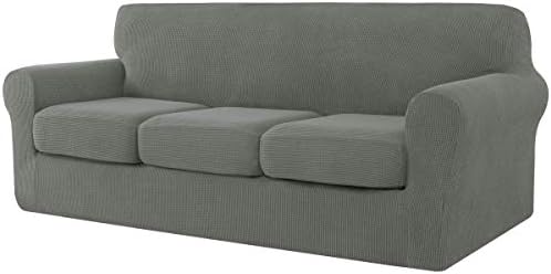 CHUN YI 4 Pieces Sofa Cover with 3 Separate Seat Cushion Covers, Sofa cover 3 seater Couch Cover for Living Room for pet, Jacquard Spandex Fabic Sofa Slipcover (Grey)