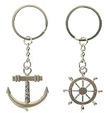 Anker und Schiffsruder Steuerrad Schlüsselanhänger im Set für Paare | Maritim | Meer | Seefahrt | Pirat | Geschenk | Männer | Ozean