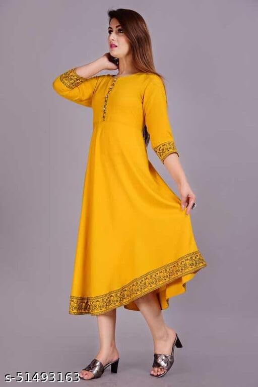 Image of Rayon Fabric Kurti for Women and Girls, Anarkali | Fashion Long Kurti with Jacket Gown Dresses