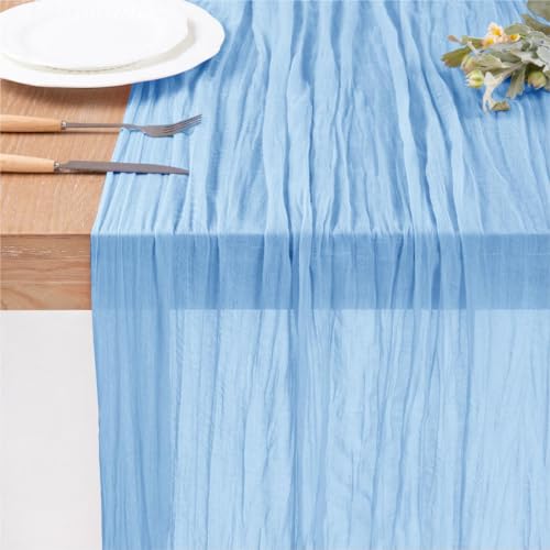 Linxtar YMCCT-BB4 Fall Table Runner Thanksgiving Cheesecloth Table Runner 4 Pack Baby Blue 10Ft Vintage Rustic Table Runner 122X35 Inches Boho Decoration For Wedding Baby Shower Birthday Party thumb #3