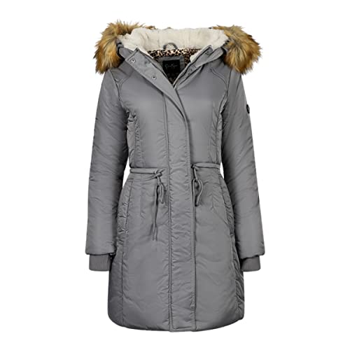 Jessica Simpson Women's Faux Fur Trim Mid-Length Puffer Parka Coat Gray Size S #TOP6