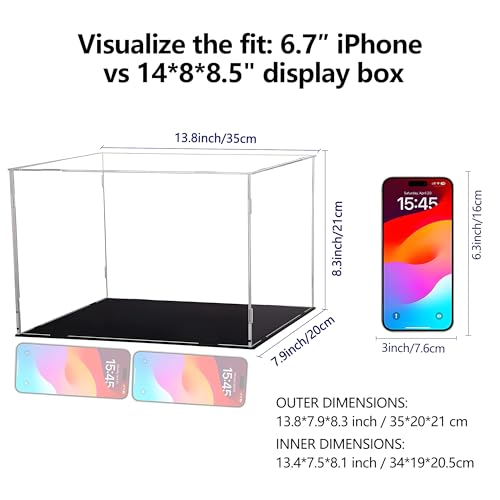 Image of Evron Display Case for Collectibles Assemble Clear Acrylic Box Alternative Glass Case for Display Action Figures Home Storage & Organizing Toys (14x8x8.5 inch; 35x20x21 cm)