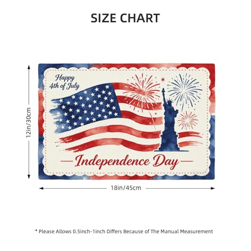 Patriotic Placemats 12x18inch 4th of July Place Mat Set of 6 for Kitchen Dining Independence Day Placemats Heat Resistant Table Mats for Holiday Decor by QZOTRXI - Used condition - Image 3