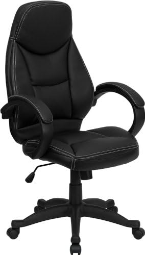 Race Car Inspired Double Padded Black Leather Home Office Desk Contoured Chairs With Arms #005H
