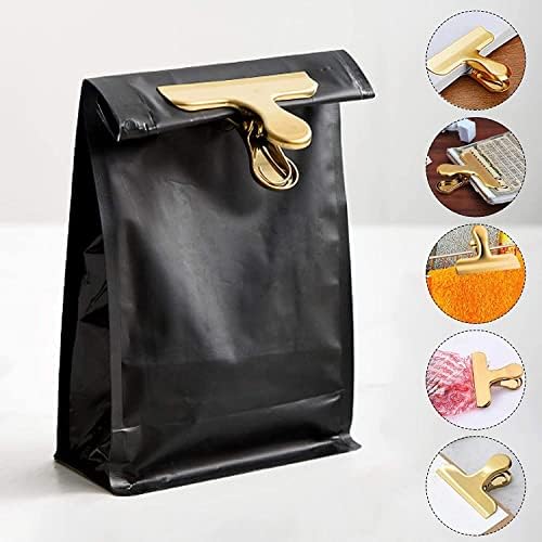 8 Pack Gold Chip Clips, Stainless Steel 3 x 2.4 Inch Heavy Duty Large Bag Clips for Coffee Snack Bread Potato Bags Kitchen &Office Usage Metal Clips