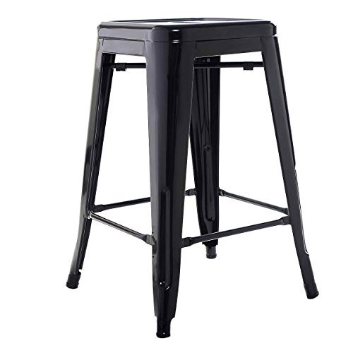 Gentleshower Set Of 2 Metal Steel Bar Stools Vintage Antique Style Counter Bar Stool Black #TOP2