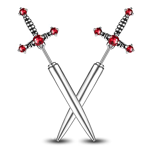 Pendientes góticos de espada unisex con circonita negra y diseño Y2K punk emo