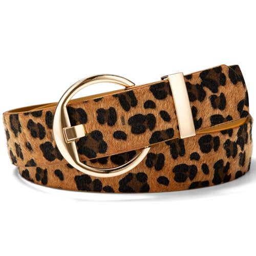 Women’s Leopard Print Leather Belts for Women, Cheetah Print Belt, Width 1.46