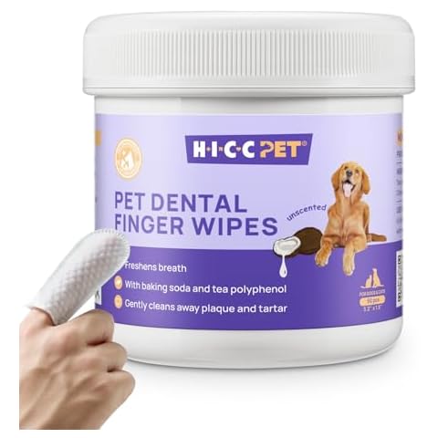 HICC Pet Teeth Cleaning Wipes for Dogs & Cats, Vet-Recommended Remove Bad Breath & Plaque & Tartar Buildup, Dog Tooth Brushing Kit, Dog Breath Freshener, Dogs Toothbrush & Toothpaste Alternatives Cover