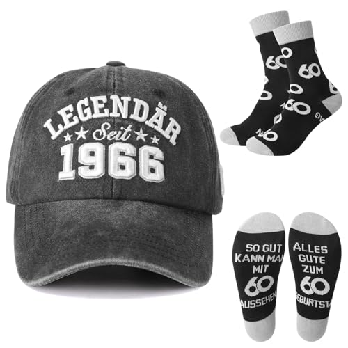 Utensilsto 2 Stück 60 Geburtstag Mann, 60.ter Geburtstag Mann 1 Baseballkappe und 1 Paar Socken,Lustige Geburtstagsgeschenk für Papa Ehemann Opa Onkel Freund