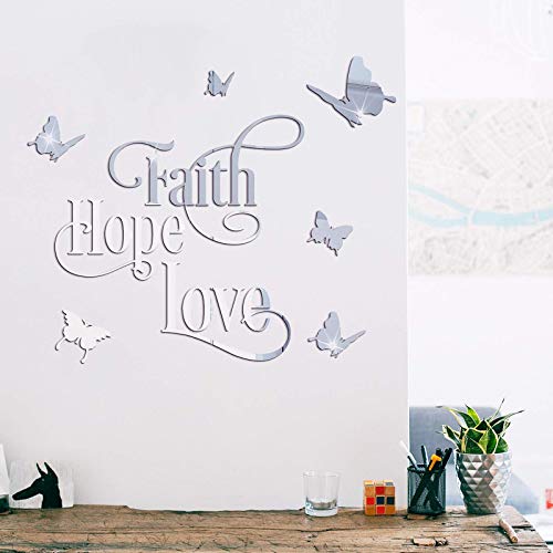 Faith Hope Love 3D Acrylic Mirror Wall Stickers, Holengs 3D Butterfly Mirror Surface Peel And Stick Removable Motivational Letter Wall Decals, Crystal Diy Wall Decor For Home Living Room Bedroom #TOP1