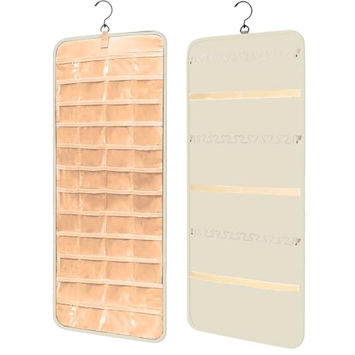 QIUPFGUT Hanging Jewellery Organiser, Dressing Table, Wardrobe, Jewellery Storage, Hanging Jewellery Organiser, Hanging Earrings Storage Bags, Storage Roll with Hanger (White)