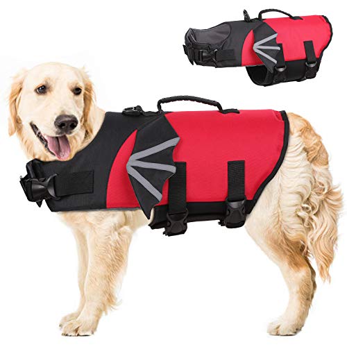 Rozkitch Dog Life Jacket, Red Ripstop Pet Floatation Evil Life Vest For Small Middle Large Dog, Safe Durable Comfortable Adjustable Preserver With High Buoyancy For Swimming Boating At Pool Beach #TOP7