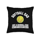 Unique Softball Player Apparel & Home Decor Shop Joke Baseball Bigger Balls Funny Softball Dad Throw Pillow, 16x16, Multicolor