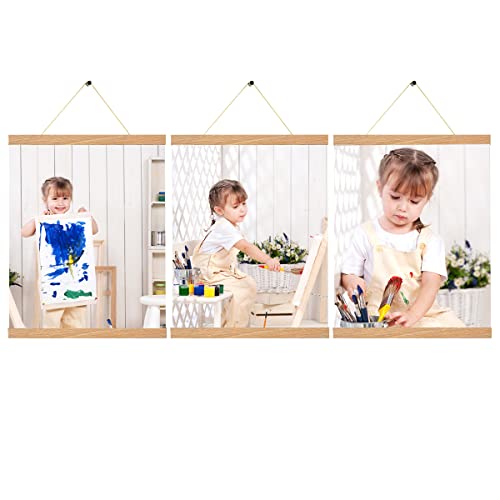 Yk Artwood 3 Pack Magnetic Poster Hanger Frame 16 Inch,16X20 16X24 16X16 Poster Frame Wood Magnet Frames Hangers For Photos, Pictures, Prints, Maps, Scrolls And Canvas Artwork ,Diamond Art Painting,Pine Color #TOP20