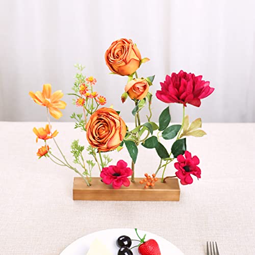 Reamtop Artificial Flower Arrangements With Vase, Easy Diy Craft Furniture Decor Silk Floral, Modern Fake Flower For Home & Office (Burnt Orange & Burgundy) #TOP7