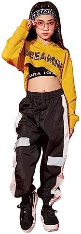 LOLANTA Girls 3 Piece Outfits Cropped Hoodie Tank Top Jogger Pants Set, Hip Hop Jazz Street Dance Skateboarding Clothes (Yellow, 12-14)