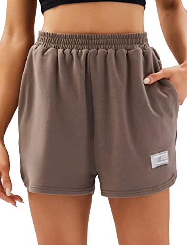 Kolagri Sweat Shorts For Women Spring Casual Quick Dry Drawstring Waist Gym Athletic Workout Lounge Sweatshorts Brown L #TOP15