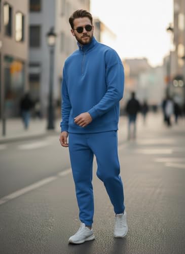 Image of Mack Jonney Solid Half Zipper Track Suit for men | Co-ord Set | Warm Fleece Tracksuit Set | Full Sleeve Sweatshirt