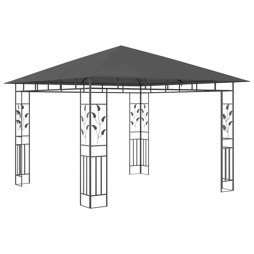 Pavillon 3x3m mit Moskitonetz und Lichterkette, Stabiles Gartenzelt aus pulverbeschichtetem Stahl, Überdachung für Garten und Terrasse, Gartenlaube, Anthrazit