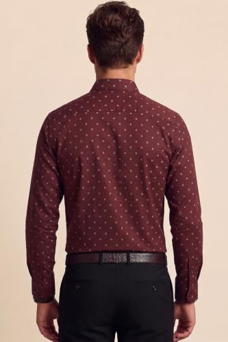 Image of Peter England Men's Cotton Slim Fit Ditsy Printed Full Sleeve Shirt