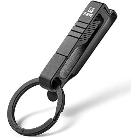 FEGVE Duty Belt Key Holders Titanium Carabiner Keychain Belt Clip with Keyring for Keys,Gifts for Men Dad (Black - BK1) Cover