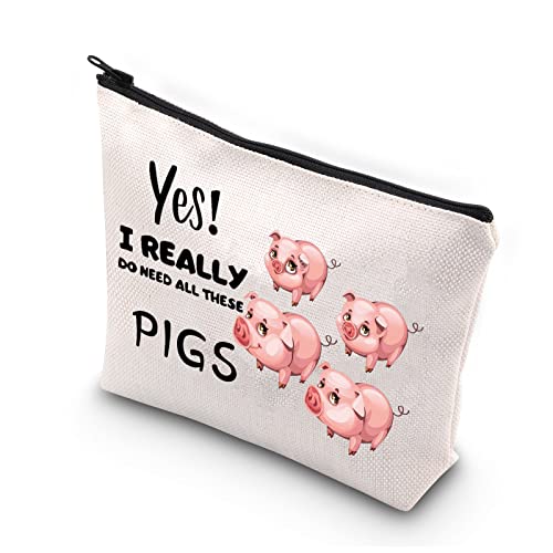 PLITI Pig Makeup Bag Funny Pig Lover Gift Pet Pig Gifts Yes I Really Do Need All These Pigs Farming Pig Zipper Pouch(need all pigsU)