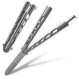 AOSILEY Butterfly Trainer Knife,All stainless steel practice butterfly knife comb for Training(Silver)… - Image 4