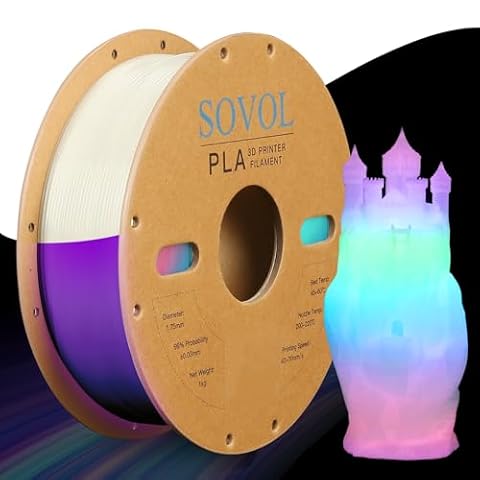 Sovol 3D Printer Glow in The Dark PLA Filament Multicolor Fast Change 1kg (2.2 lbs) 1.75 mm, 3D Printing Materials, Dimensional Accuracy +/- 0.03 mm, Glow Multicolored