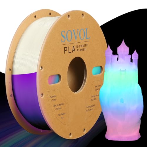 Sovol 3D Printer Glow in The Dark PLA Filament Multicolor Fast Change 1kg (2.2 lbs) 1.75 mm, 3D Printing Materials, Dimensional Accuracy +/- 0.03 mm, Glow Multicolored