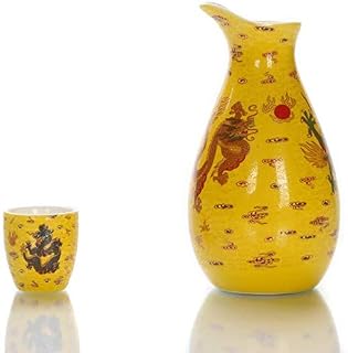 GXBCS Sake Set Juego de Sake Juego de Sake de 9 Piezas, artesanías Retro de cerámica de dragón Colorido Amarillo de Estilo japonés 109