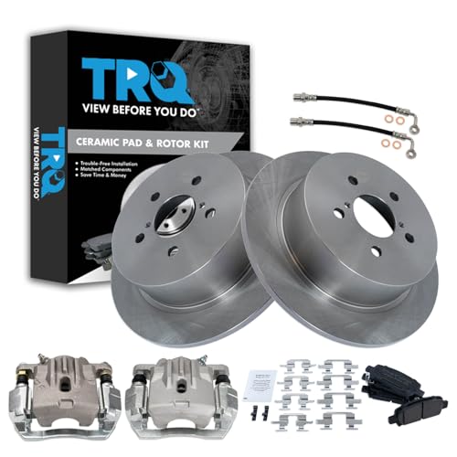Image of TRQ Rear Brake Pad and Rotor Set Ceramic Calipers Compatible with 2009 Subaru Legacy