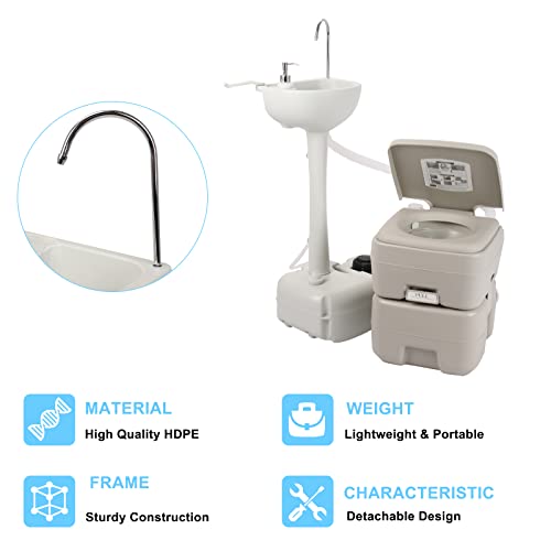 Image of Outvita Portable Sink and Toilet Combo, 5 Gallon Hand Washing Station & 5.3 gallon Flushing Toilet, Detachable Wastewater Recycled Perfect for Outdoor Camping RV Travel Boat