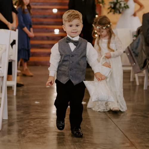 Born To Love Boys Kids Pre Tied Adjustable Bowtie Easter Holiday Party Dress Up 4 Inches Gray Chambray Linen Bow Tie #TOP3