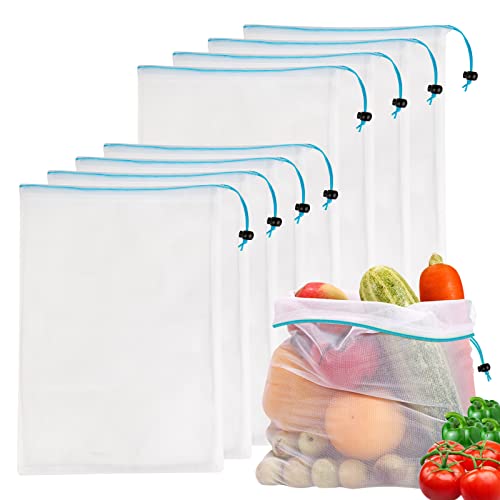 JSVSLTD 8 Reusable Blue Mesh Produce Bags 12"x17