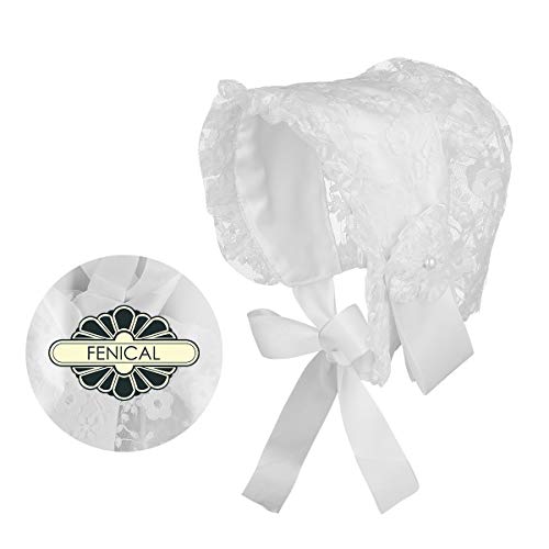 Fenical Baby Girls Bonnet Lace Hat Caps Christening Bonnet Infant Princess Sun Hat Flower Bonnet Photo Props From 1-3 Years White #TOP3