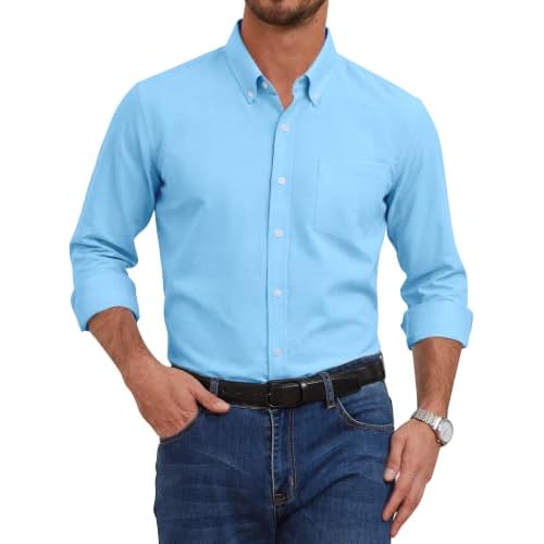 Men's Oxford Dress Shirts Long Sleeve Wrinkle-Resistant Button Down Shirt Business Casual Regular Fit with Pocket