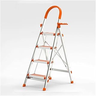 Ladder Step Ladders 4 Step Ladder Aluminum Ladder Folding Step Stool with Utility Handgrip and Tool Holder Portable Stepladders 330 Lb Capacity(Stainless Steel C)