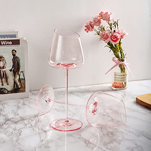 Red Wine Glasses Set Of 2,Pink Crystal Wine Glass,Lead-Free Goblet,Unique Gifts For Women,Birthday,Wedding,Anniversary,Valentine's Day(18Oz, Pink) #TOP3