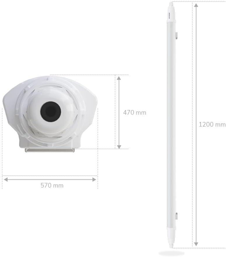Dimensional drawing of the HOFTRONIC Q-Series LED Batten showing length and cross-section measurements