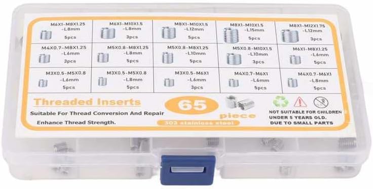 65Pcs/set Thread Repair Inserts 303 Stainless Steel Thread Repair Sleeves Reducing Nuts Threaded Insert Assortment Kit - (Color: Silver)