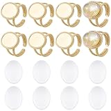 Beebeecraft 8 Unidad de Anillos En Blanco Chapados En Oro de 18 Quilates 304 Anillos Ovalados de Acero Inoxidable con Base En Blanco Cabujón de Vidrio Transparente de 16x12mm Placa de Cúpula