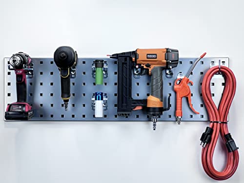 Triton Products Locking Pegboard Hooks LBS31G-SLV Silver Garden Storage Kit with (1) 31.5 in. x 9 in. 18 Gauge Steel Square Hole Pegboard and 8 pc LocHook Assortment, 31.5 x 9\"