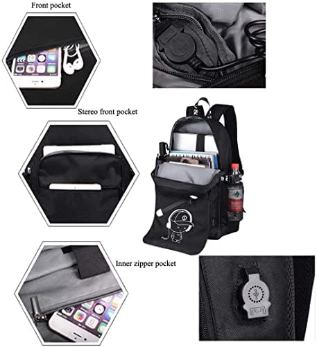 Anime Luminous Backpack Noctilucent School Bags Daypack USB chargeing Port Laptop Bag Handbag for Boys Girls Men Women (Black-Music boy)