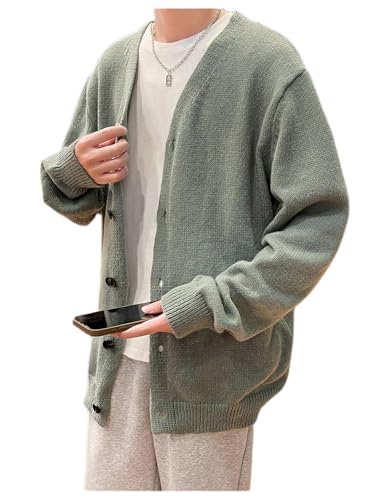 Floerns Men's Solid Long Sleeve Button Front V Neck Knitwear Cardigan Sweater Army Green Medium